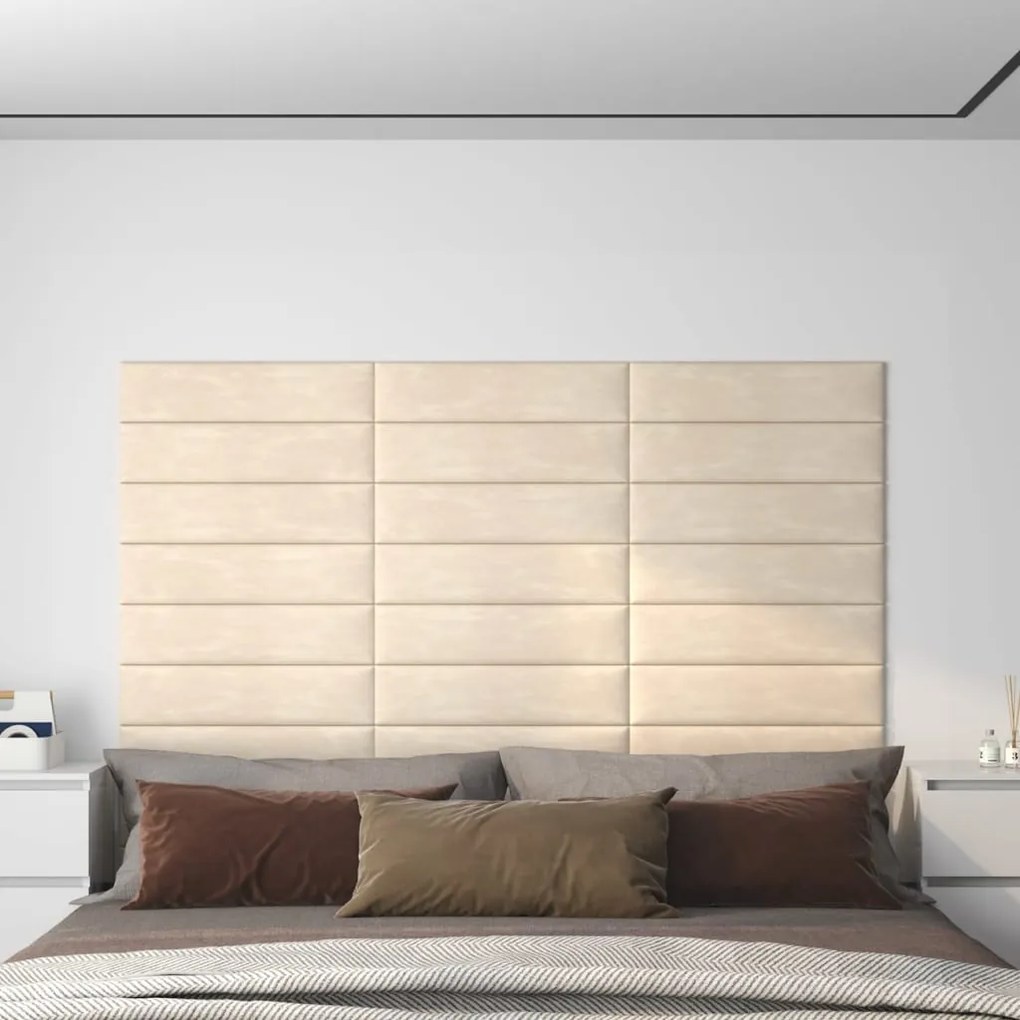 Painel de parede 12 pcs 60x15 cm veludo 1,08 m² cor creme
