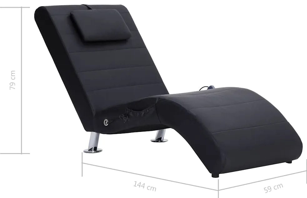 Chaise longue de massagem c/ almofada couro artificial preto