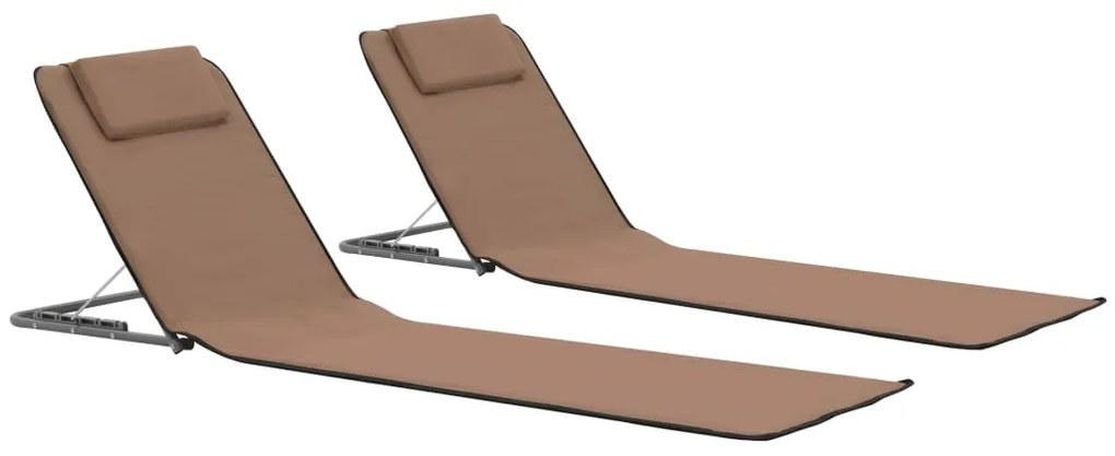 44331 vidaXL Colchões de praia dobráveis 2 pcs aço e tecido castanho