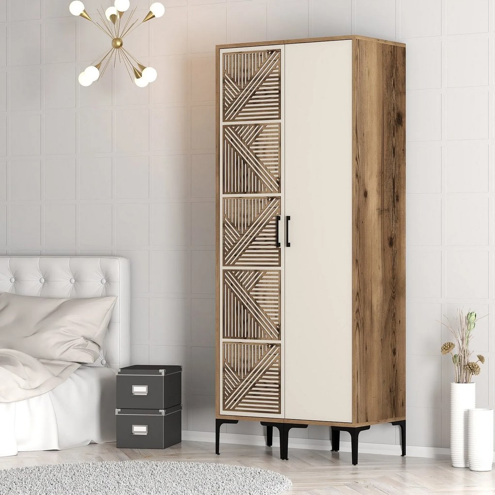 Roupeiro Kumsal PS – Nogueira e Creme – 80 cm x 47,5 cm x 201,4 cm