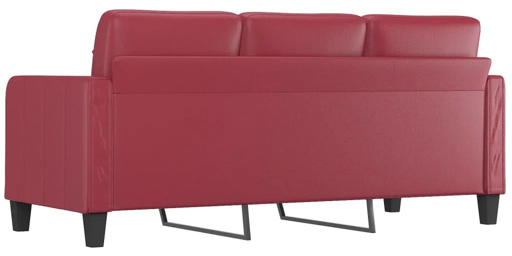 Sofá de 3 lugares 180 cm couro artificial vermelho tinto