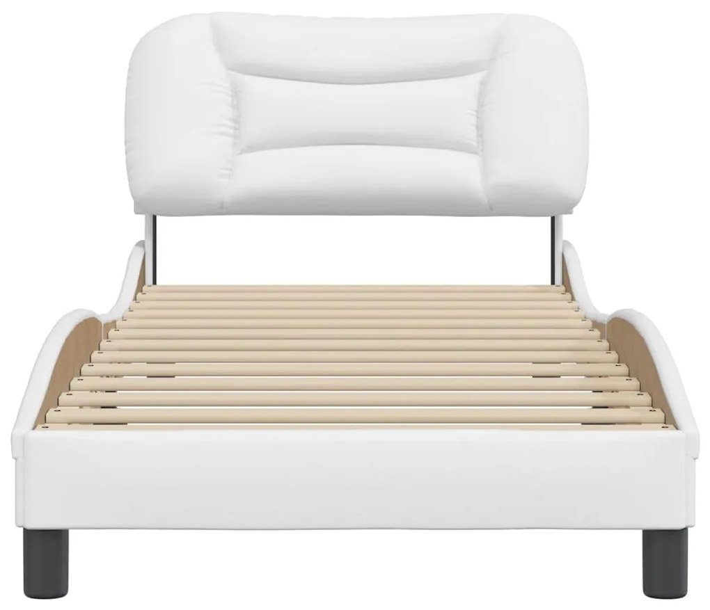 Estrutura de cama c/ cabeceira couro artificial 90x190cm branco