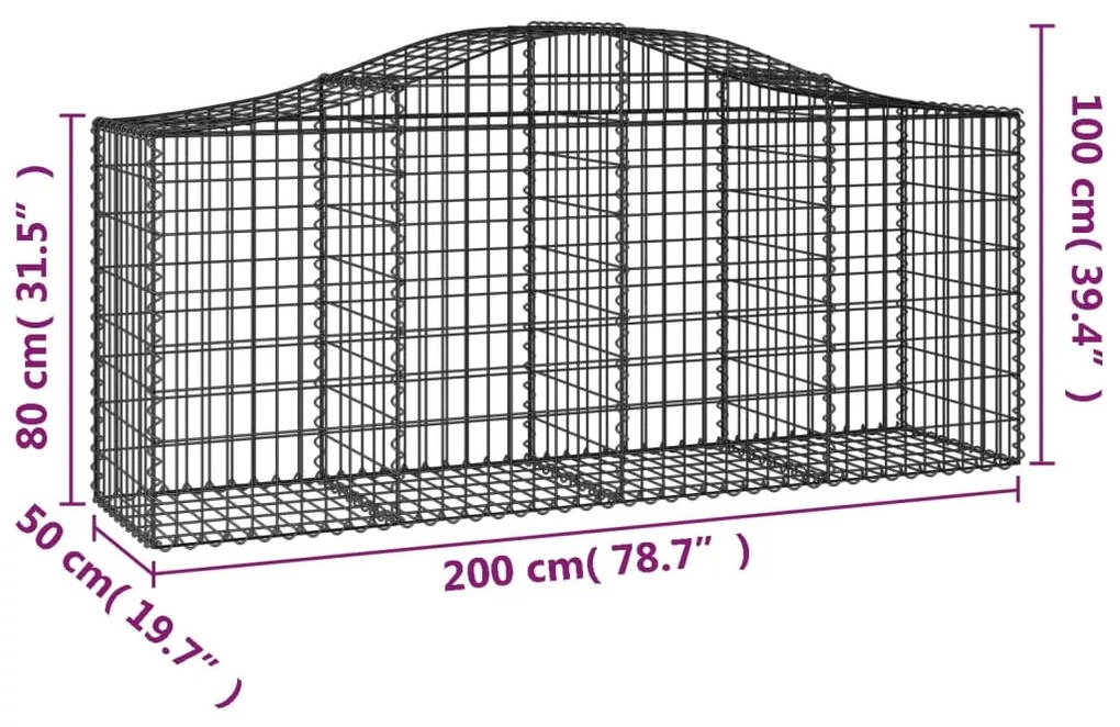 Cestos gabião arqueados 14pcs 200x50x80/100cm ferro galvanizado