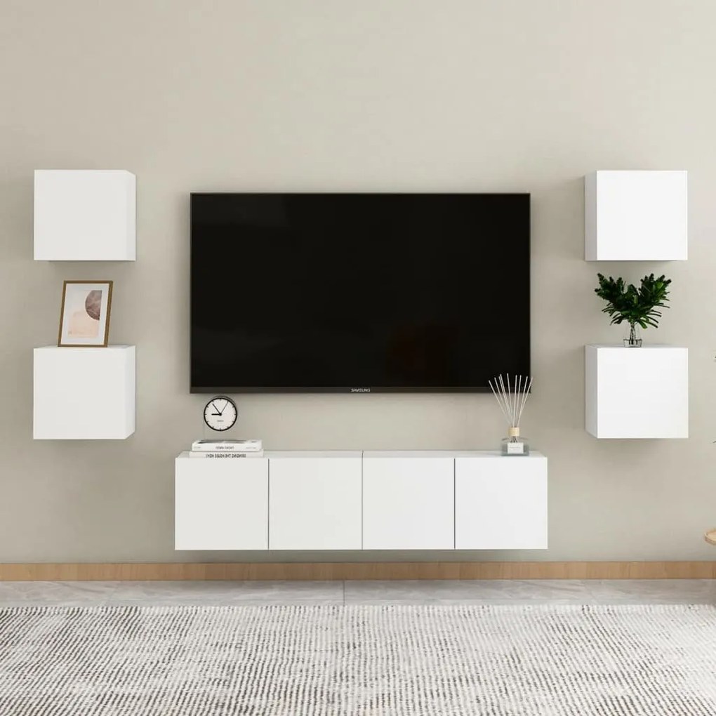 Conjunto de 6 Móveis de Parede de TV Funchal S - Branco - Design Moder