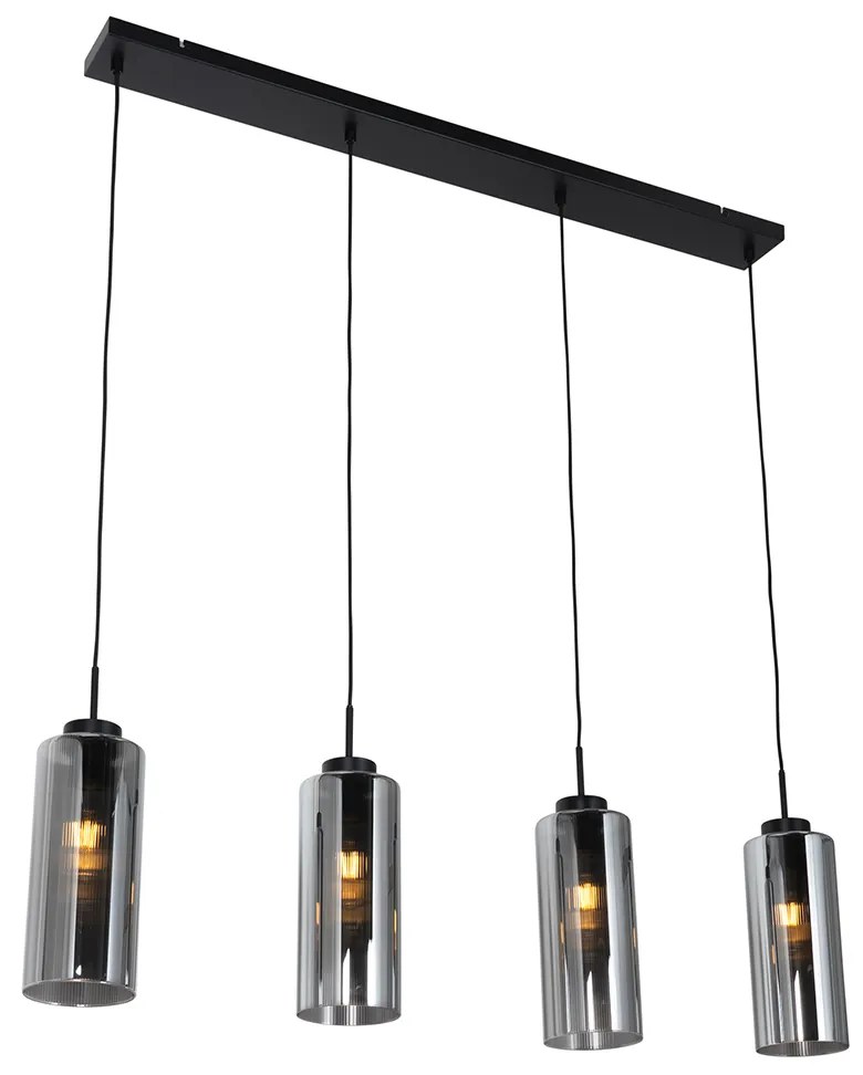 LED Candeeiro suspenso inteligente preto com vidro fumado 4 luzes incluindo 4 Wifi ST64 - Laura Moderno