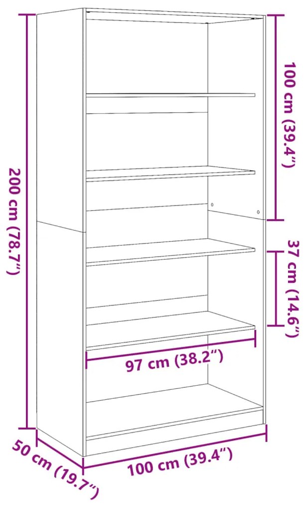 Roupeiro 100x50x200 cm derivados de madeira cinzento sonoma