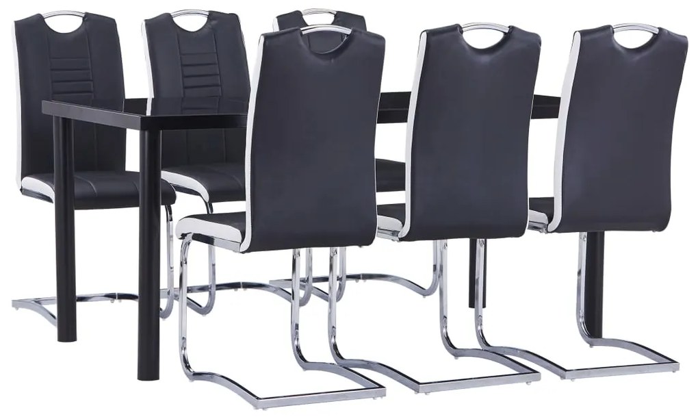 7 pcs conjunto de jantar couro artificial preto