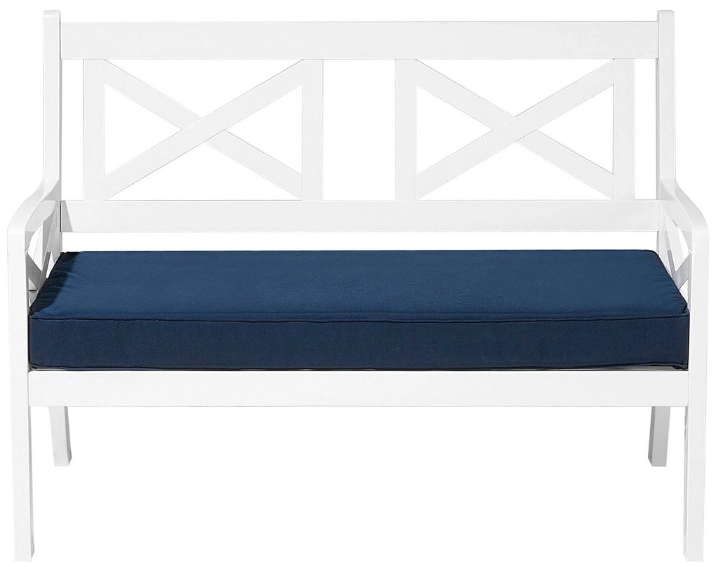 Banco de jardim de madeira branca com almofada azul 120 cm BALTIC Beliani