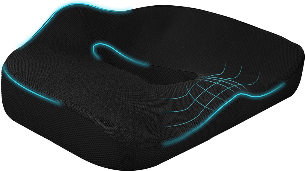 HOMCOM Almofada para assento, ergonômica, revestimento respirável, antiderrapante, 44x39x13 cm, Preto | Aosom Portugal
