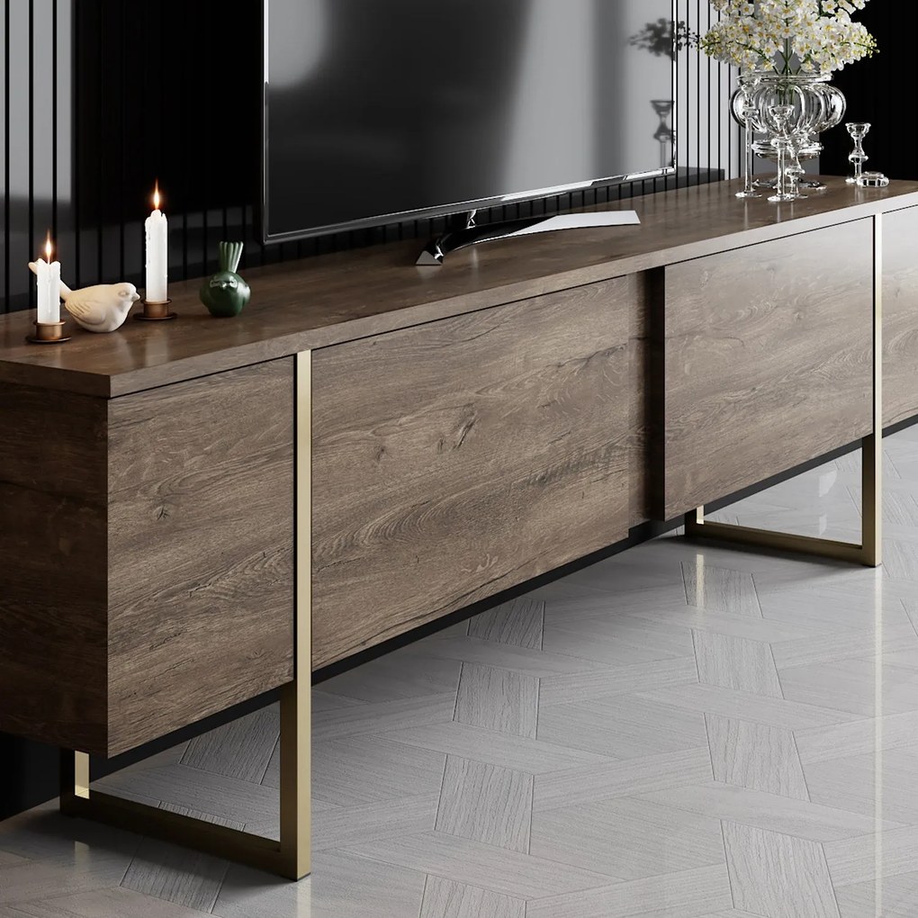 Móvel TV Luxe – Nogueira e Dourado – 180 cm x 30 cm x 50 cm