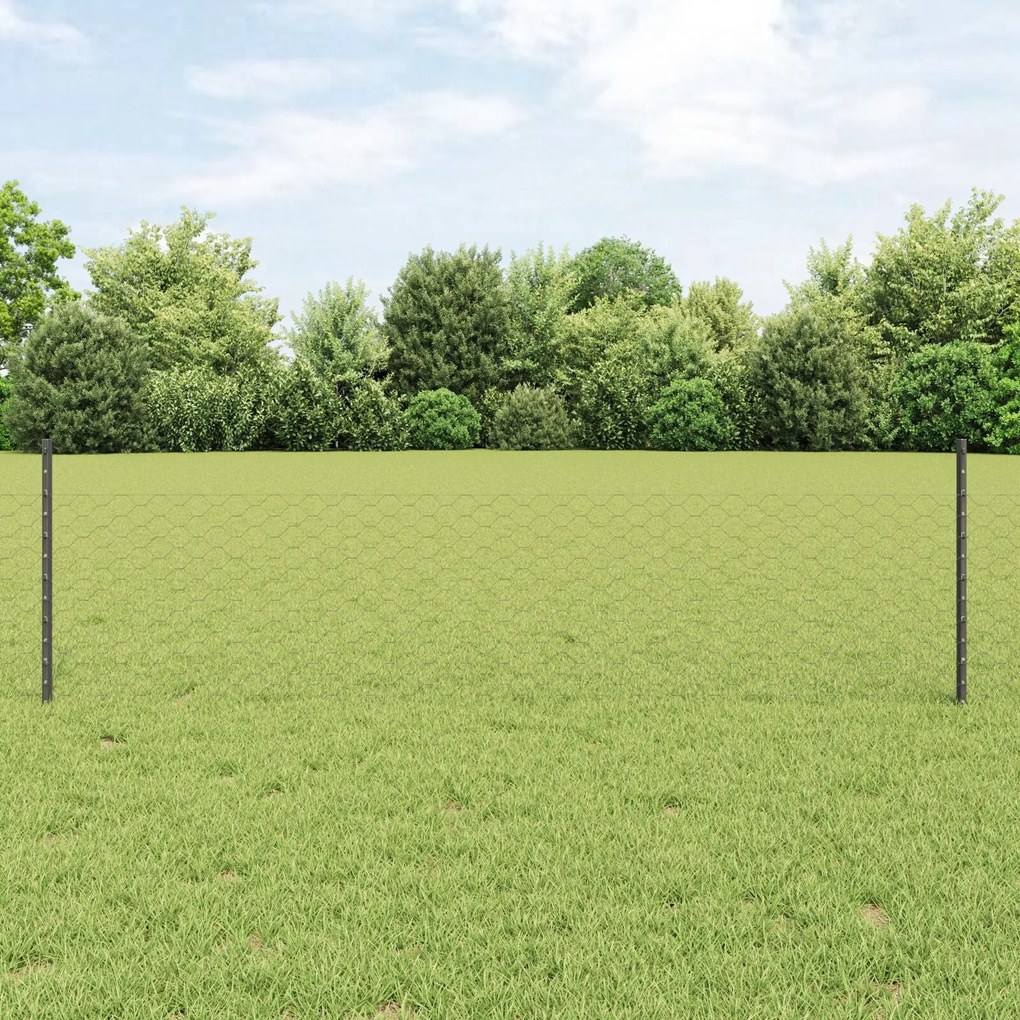 Postes de Cerca vidaXL 11 pcs U-Channel Cinza 60 cm Aço, Cerca Hexagon