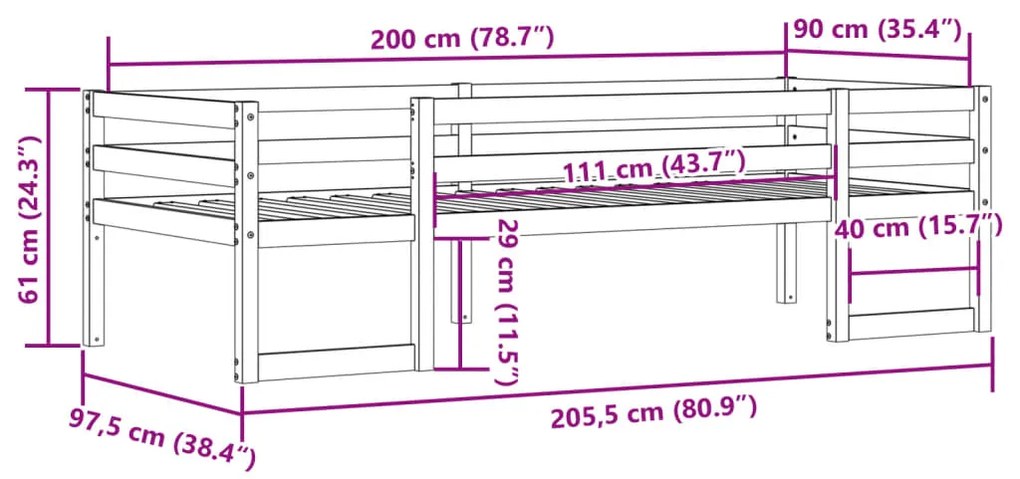 Estrutura de cama infantil 90x200 cm pinho maciço branco