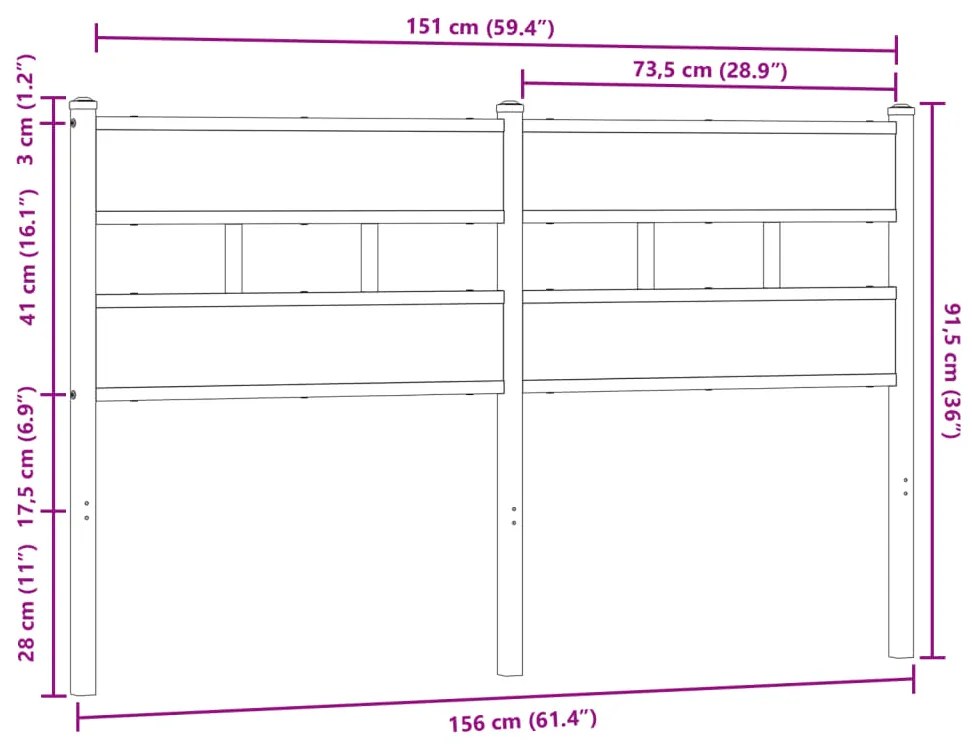 Cabeceira de cama 150cm derivados madeira/aço carvalho castanho