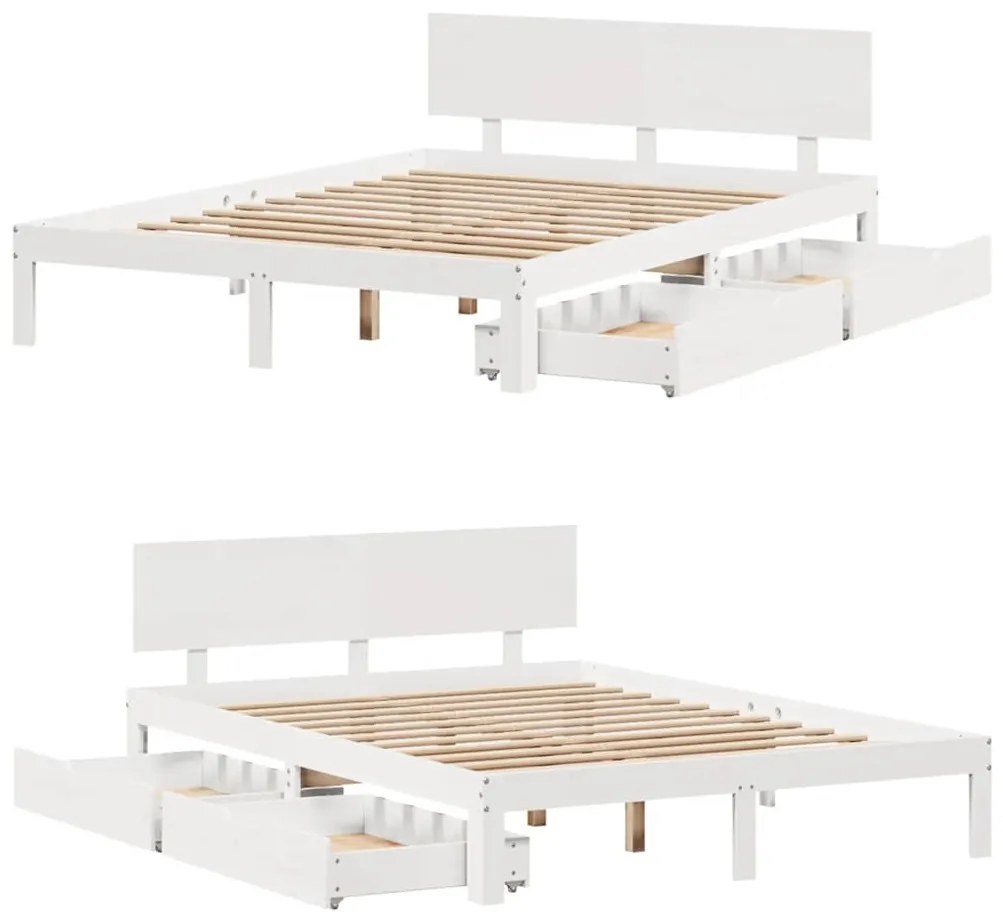 Estrutura de cama c/ gavetas 140x200 cm pinho maciço branco