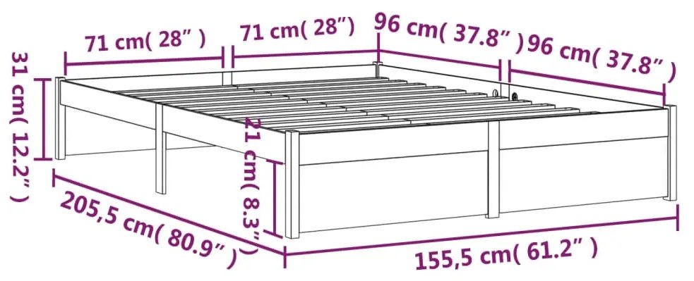 Estrutura de cama king 150x200 cm madeira maciça cinza