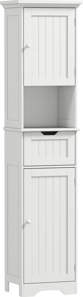 HOMCOM Móvel coluna para casa de banho com iluminação LED, móvel de arrumação estreito, gaveta, 2 portas, 40x30x170cm, branco | Aosom Portugal