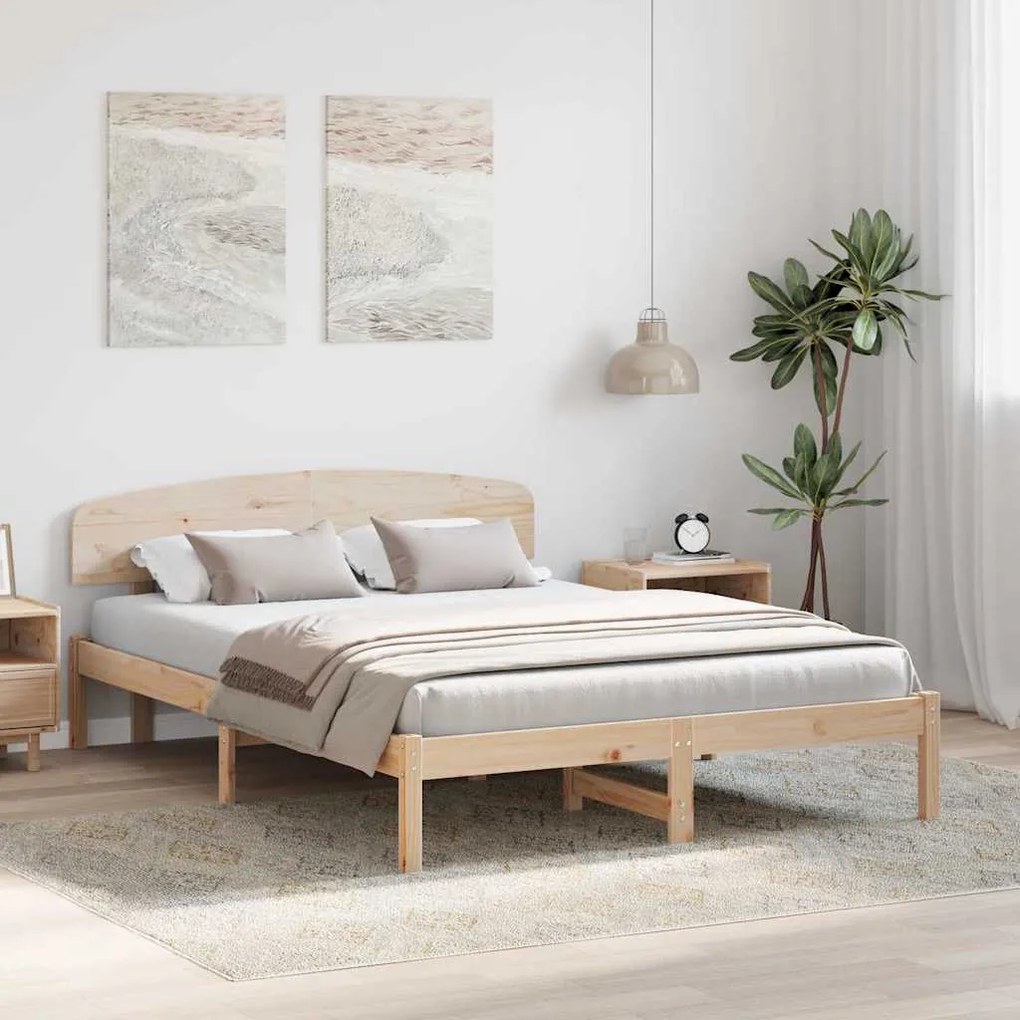 Estrado de Cama com Cabeceira 160x200 cm Madeira Sólida Pinho
