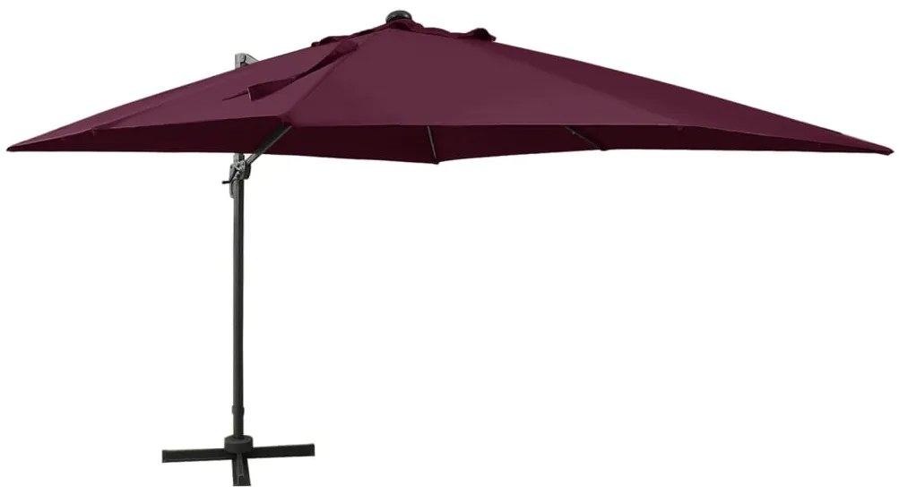 Guarda-sol jardim cantilever c/ poste e luzes LED 300 cm bordô