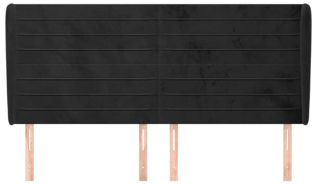 Cabeceira de cama c/ abas veludo 203x23x118/128 cm preto