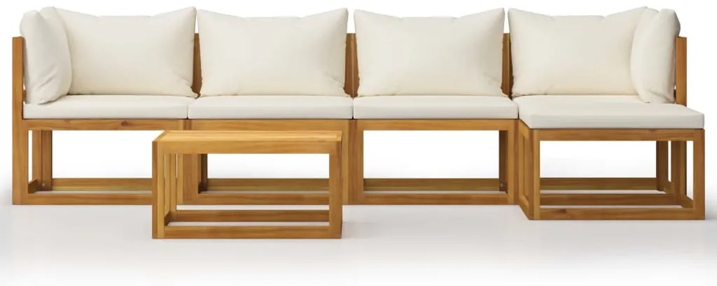6 pcs conjunto lounge jardim c/ almofadões acácia maciça creme