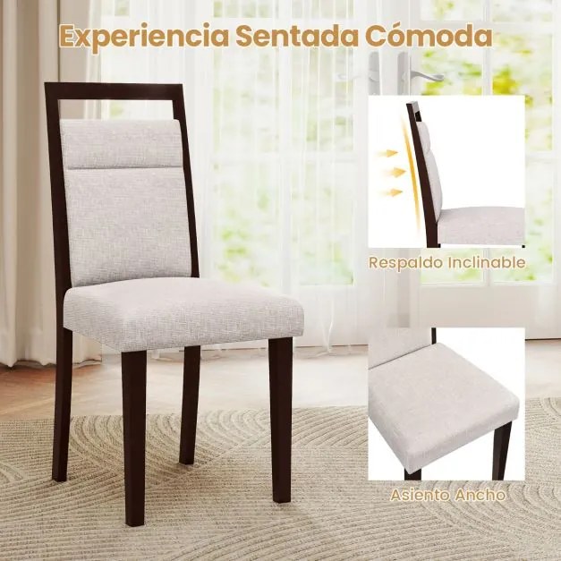Conjunto de 2 cadeiras de jantar estofadas com assento acolchoado e encosto reclinável Pernas em madeira Bege + Castanho