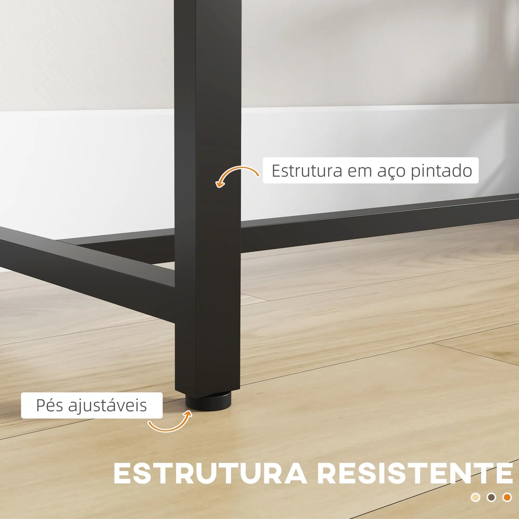 Mesa Alta de Cozinha com 3 Prateleiras Mesa de Bar Retangular para 2 Pessoas Pés de Aço 120x40x105 cm Castanho e Preto