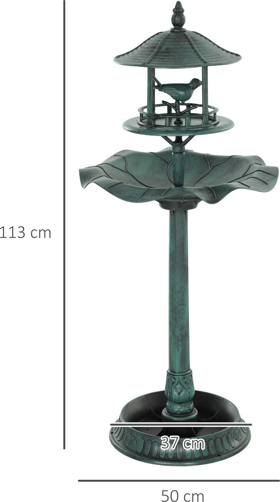 Bebedouro para pássaros e Floreira 3 em 1 Ø 50 x 113 cm, em polipropileno verde-acinzentado