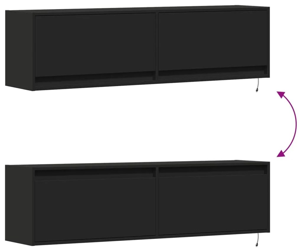 Móvel de parede para TV com luzes LED 140x31x38 cm preto