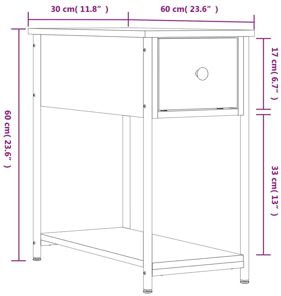 Mesa de cabeceira 30x60x60 cm derivados madeira sonoma cinza