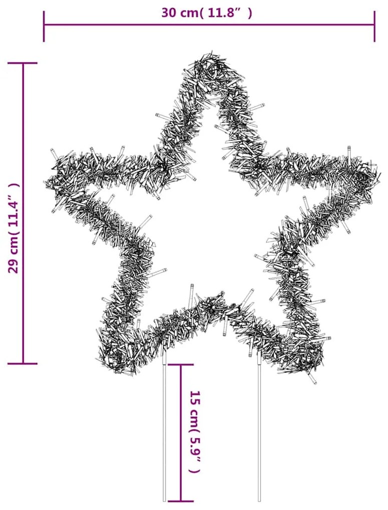 Decoração estrela de Natal c/ luz e estacas 3 pcs 50 LEDs 29 cm