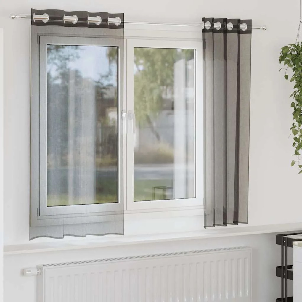 vidaXL Cortinas de voile com ilhós 2 pcs preto 140x140 cm