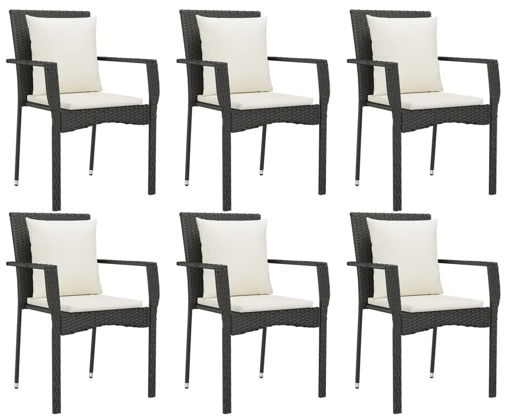 7 pcs conjunto de jantar p/ jardim c/ almofadões vime PE preto