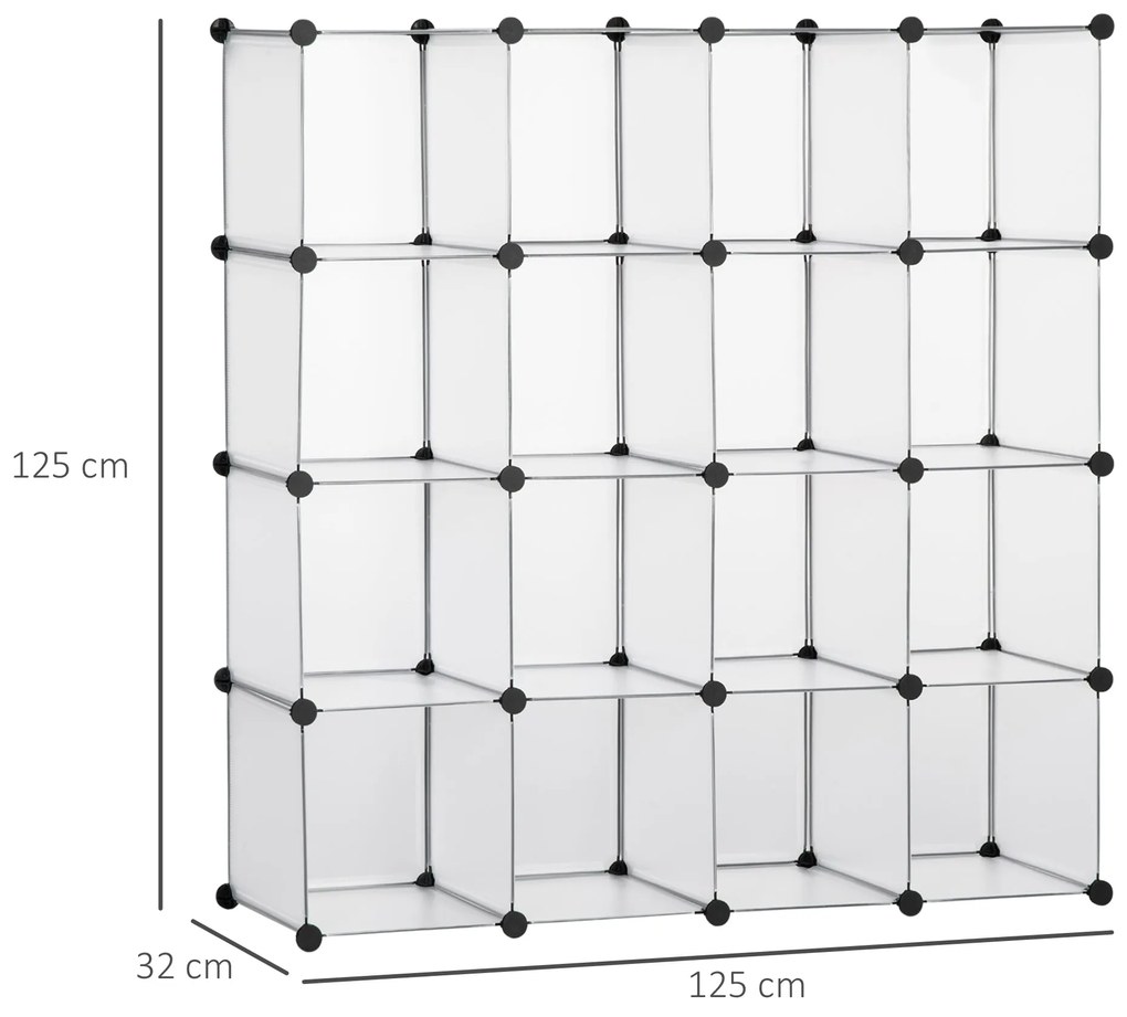 HOMCOM Armário Modular de Plástico Organizador de Sapatos com 16 Cubos