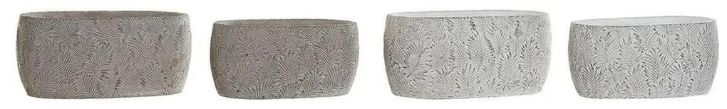 Conjunto de Vasos DKD Home Decor S3023991 Cinzento Cimento Branco Tropical Folha de planta (24 x 14 x 11 cm) (2 Unidades)