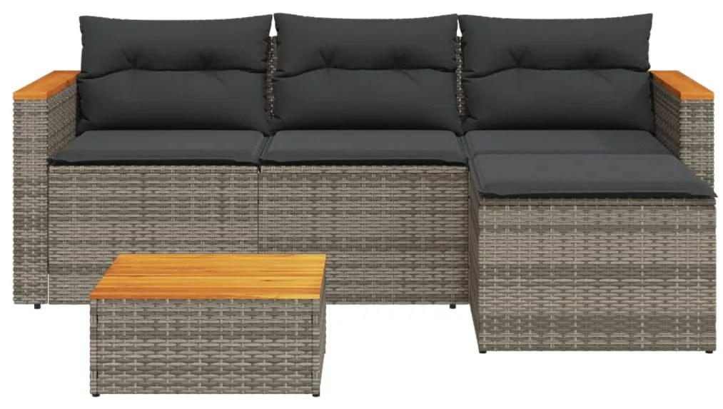 3 pcs conjunto sofás de jardim c/ almofadões vime PE cinzento