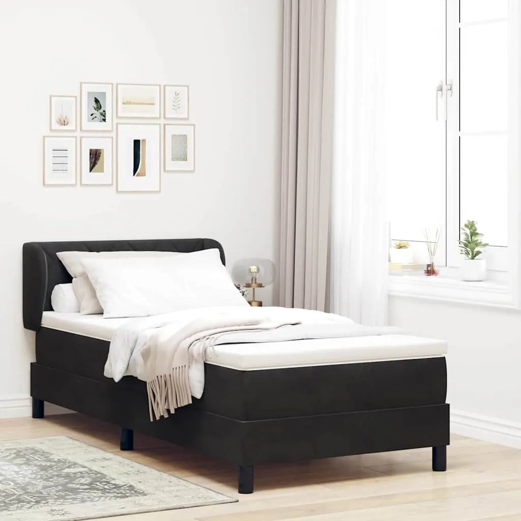 vidaXL Cama Box com colchão com cabeceira Preto 90 x 190 cm Veludo
