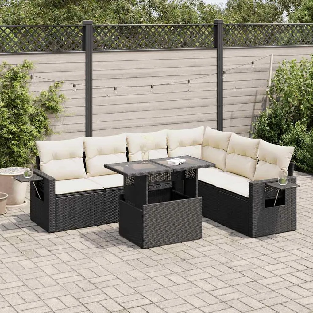 vidaXL 7 pcs conjunto de sofás p/ jardim c/ almofadões vime PE preto