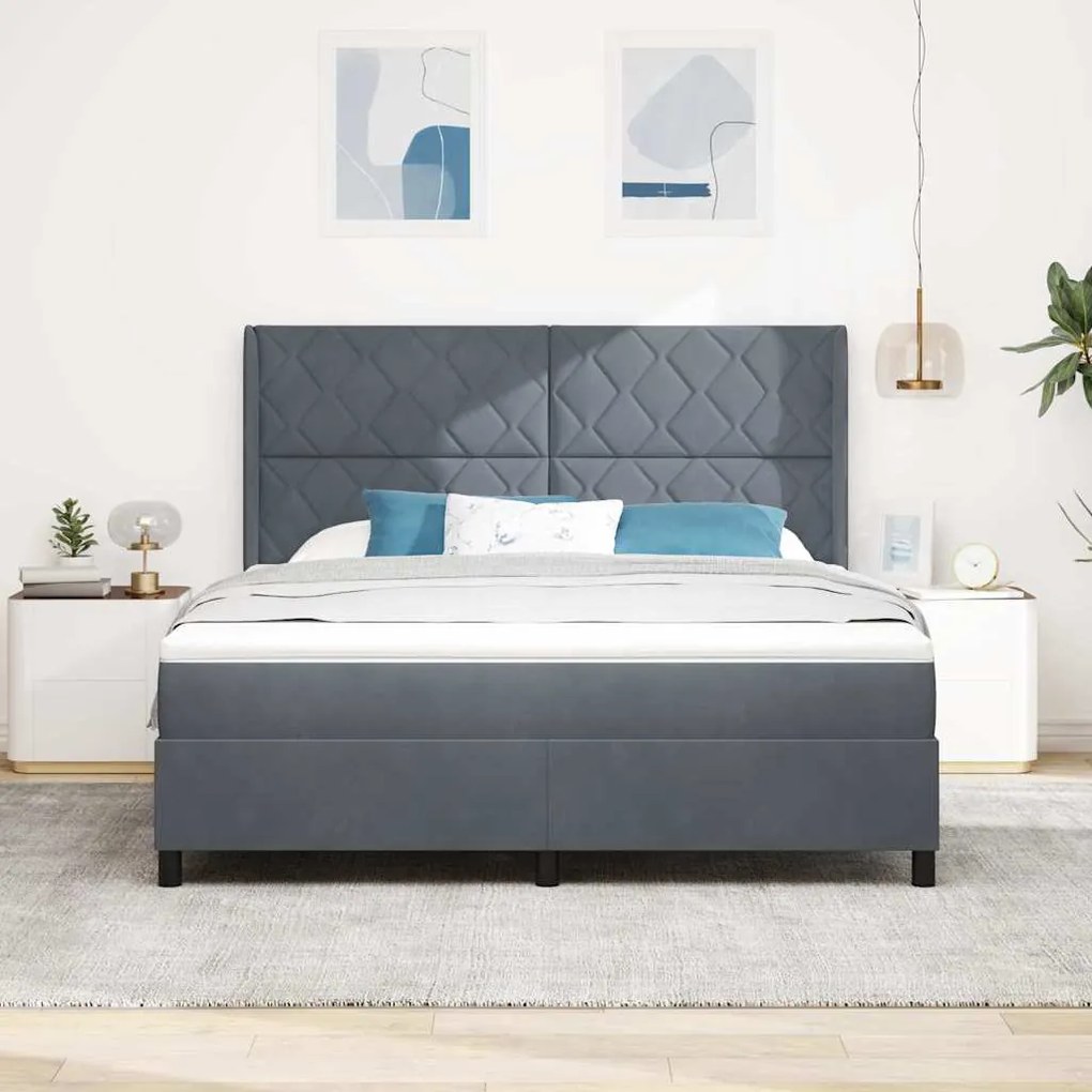 Cama Box com Colchão e LED vidaXL Cinza Escuro 180x200 cm Veludo