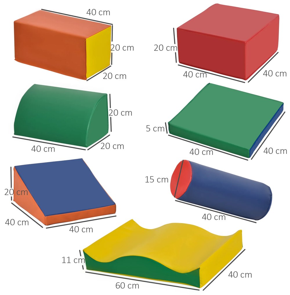Conjunto de 7 Blocos de Espuma para Crianças de 1-3 Anos Blocos de Construção para Escalar e Gatinhar 60x40x11 cm Multicor