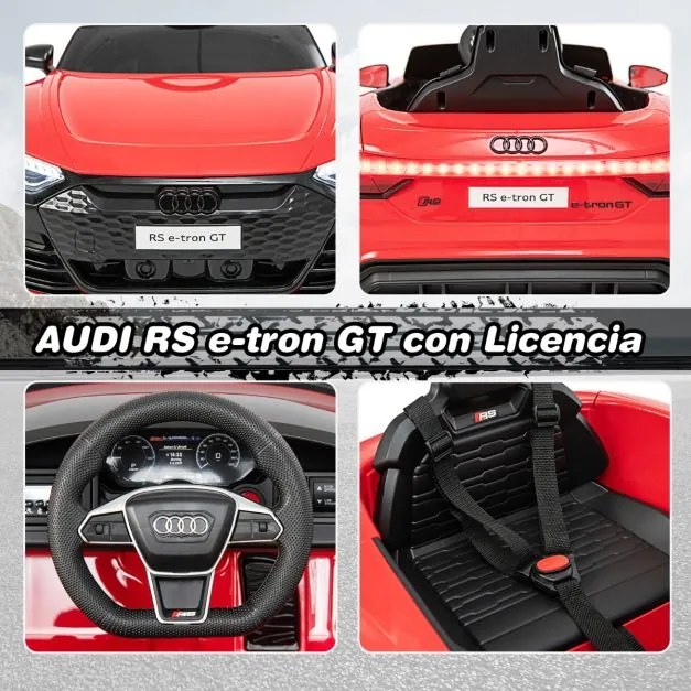 Carro elétrico para crianças Audi RS E-tron GT Licenciado 12V com controlo remoto e luzes LED 104 x 58 x 41 cm Vermelho