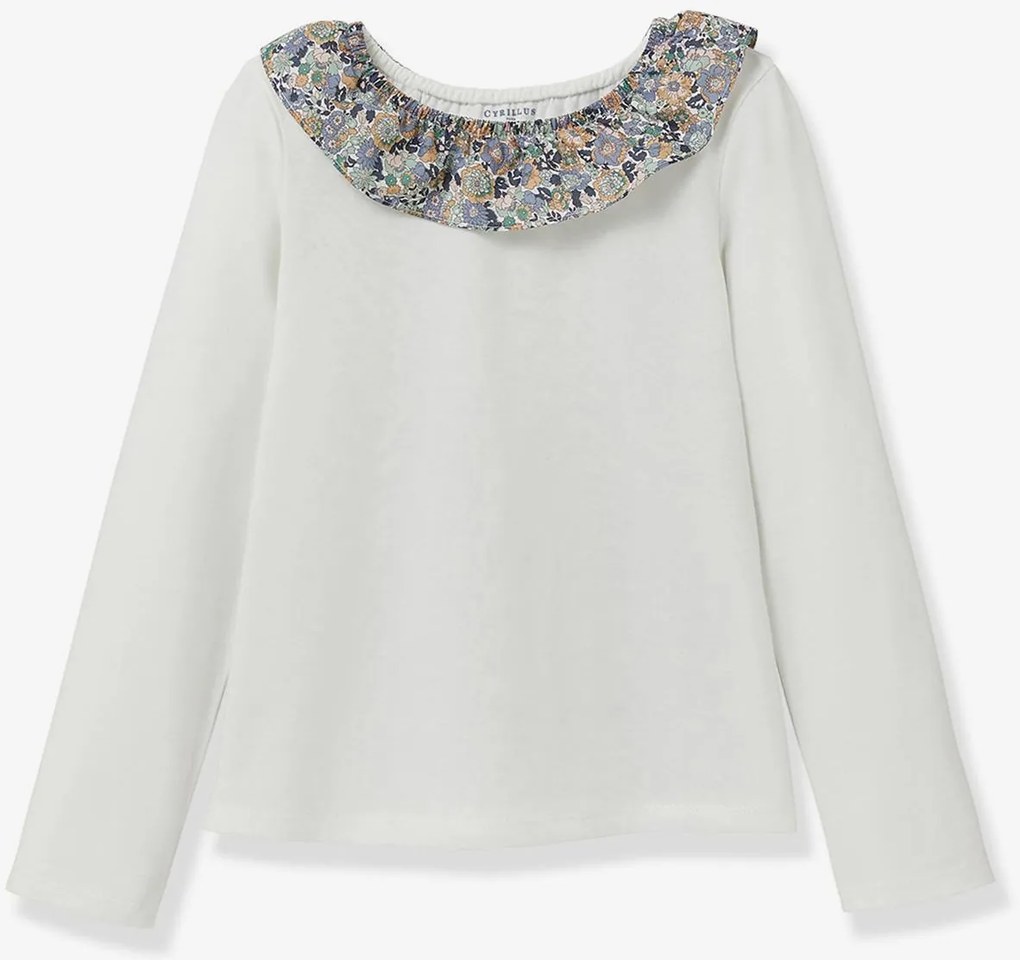 Camisola com gola em tecido Liberty em algodão biológico CYRILLUS, verde-água