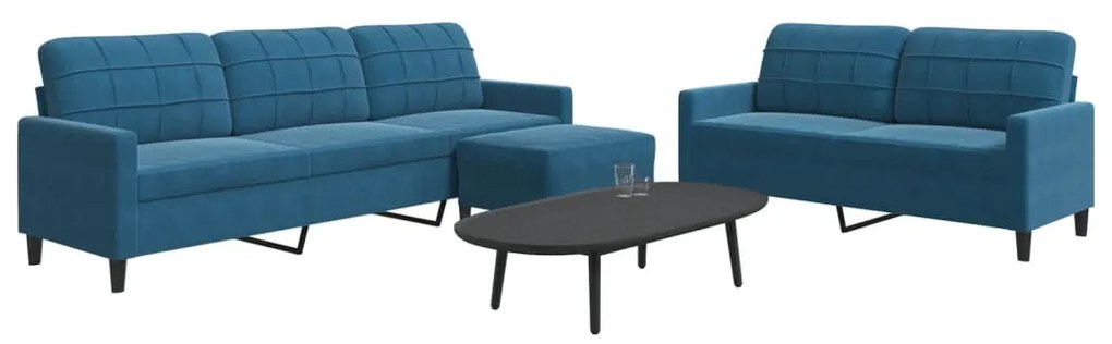 3 pcs conjunto de sofás com almofadões veludo azul