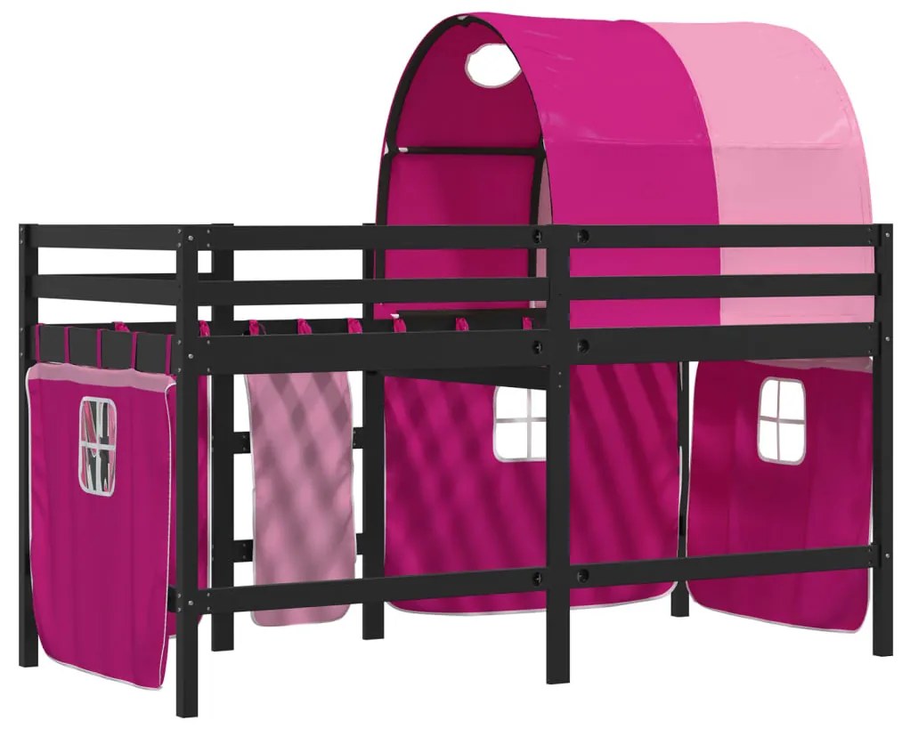 Cama alta para criança com túnel 80x200 cm pinho maciço rosa