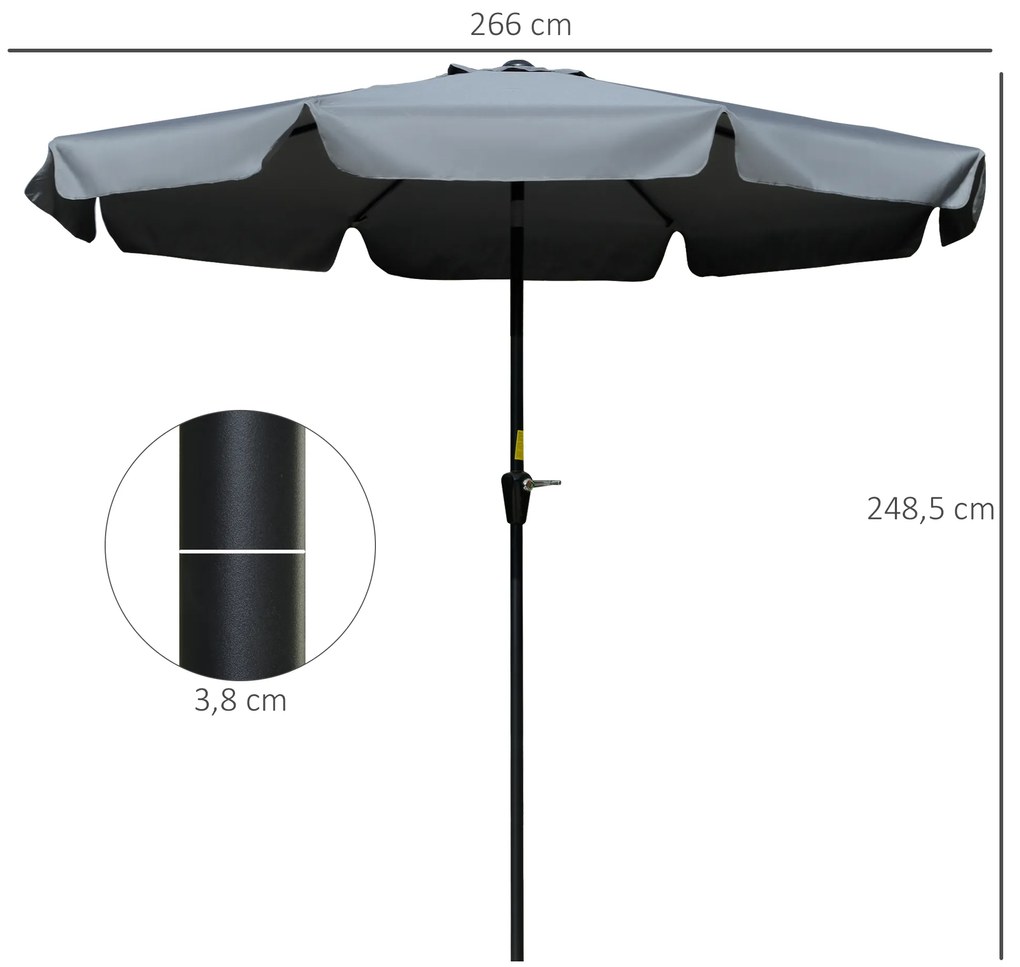 Chapéu de Sol de Jardim Ø266x248,5 cm Proteção UV50+ Chapéu de Sol de Alumínio Inclinável com Teto de Ventilação Cinza Escuro