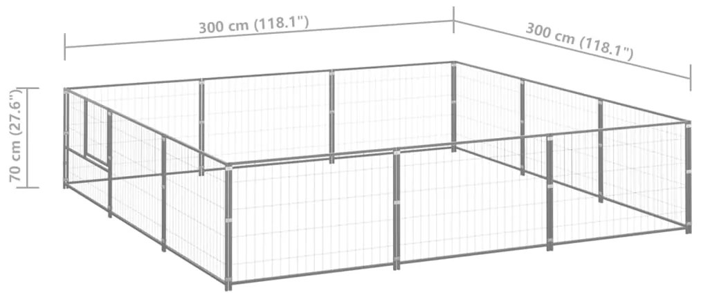 Canil para cães 9 m² aço prateado
