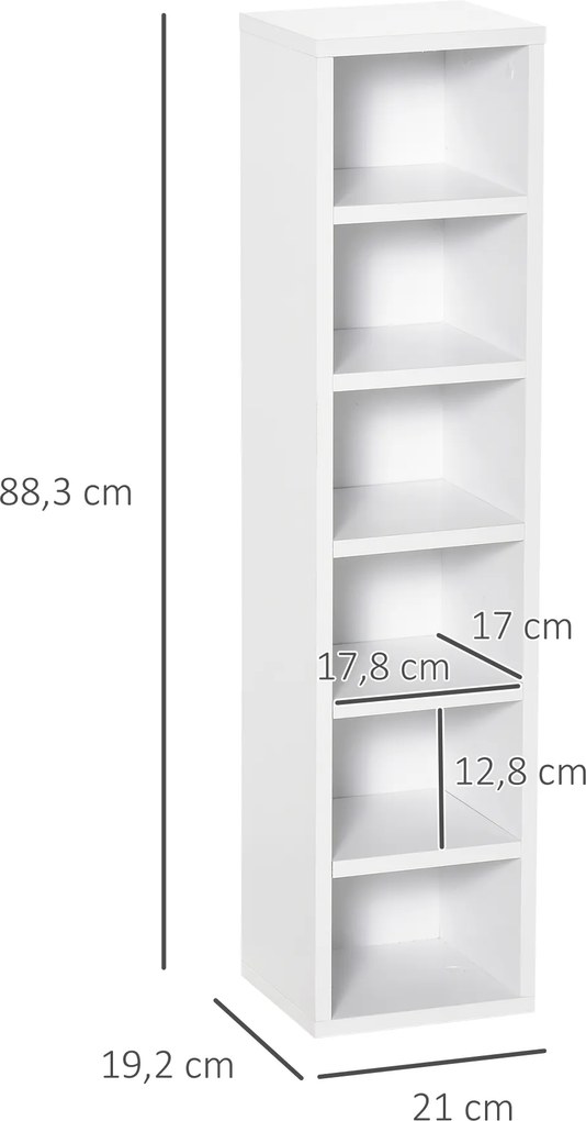 Conjunto de 2 estantes verticais para arrumação de CDs e DVDs, com 6 + 6 compartimentos, 21 x 19 x 88 cm, capacidade máxima: 160 CDs, branco