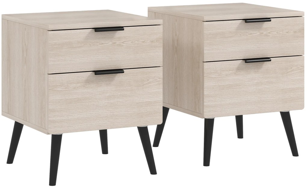 HOMCOM Conjunto de 2 mesas de cabeceira mesa de cabeceira estilo nórdico moderno com gaveta de dois níveis 40 x 40 x 50 cm carvalho | Aosom Portugal