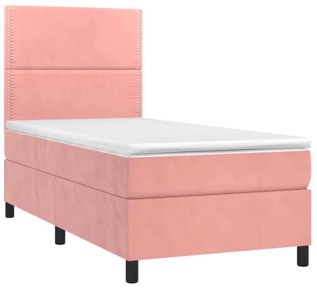 Cama box spring c/ colchão/LED 90x200 cm veludo rosa