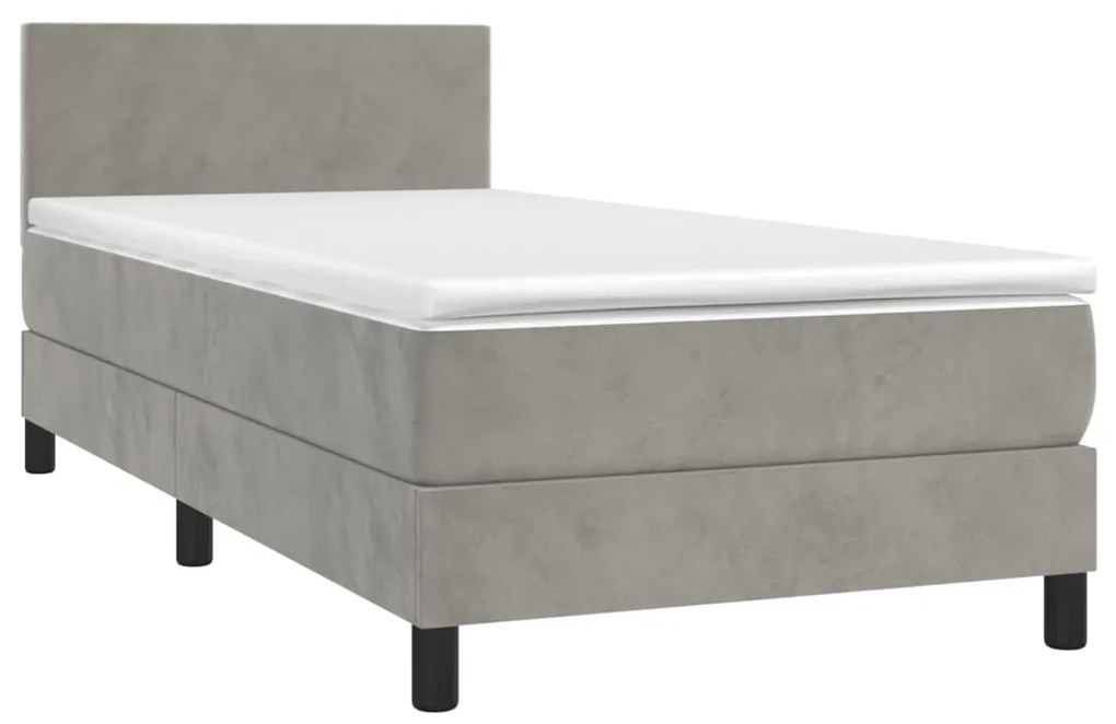 Cama box spring c/ colchão/LED 90x190 cm veludo cinzento-claro