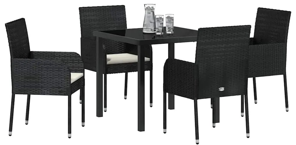 Conjunto de Jantar de Jardim com 5 Peças e Almofadas Preto Polyrattan